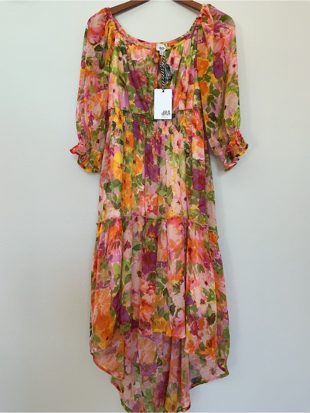 dRA Dori Dress Positano Floral Print Smocked Midi Dress XS NWT